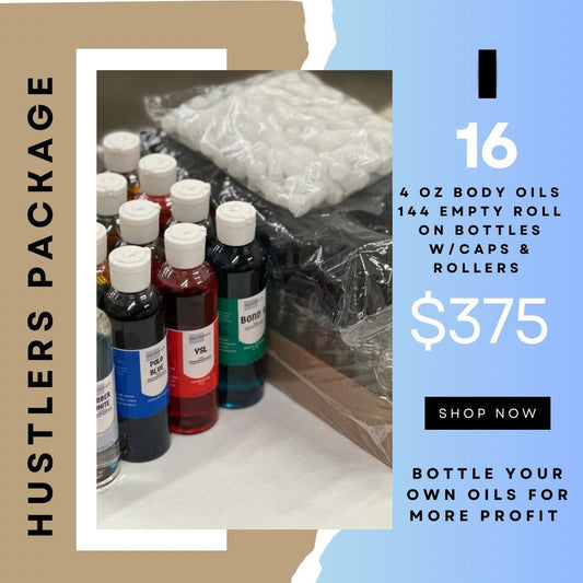 Wholesale Hustler Package | Pick 16 (4oz) Body Oils | 144 Empty Roll-On Bottles